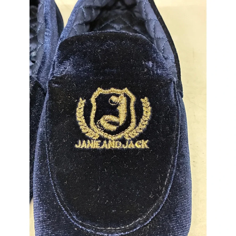 Janie and Jack Velvet Crest Smoking Loafers Baby Boys 4 Navy Blue Preppy